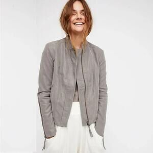 Free People Cool & Clean Gray Vegan Faux‎ Suede Moto Jacket Chic Edgy Size 4